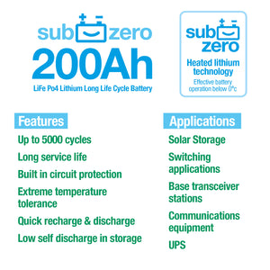 AJCPS 200Ah LiFe Po4 SubZero Lithium Battery