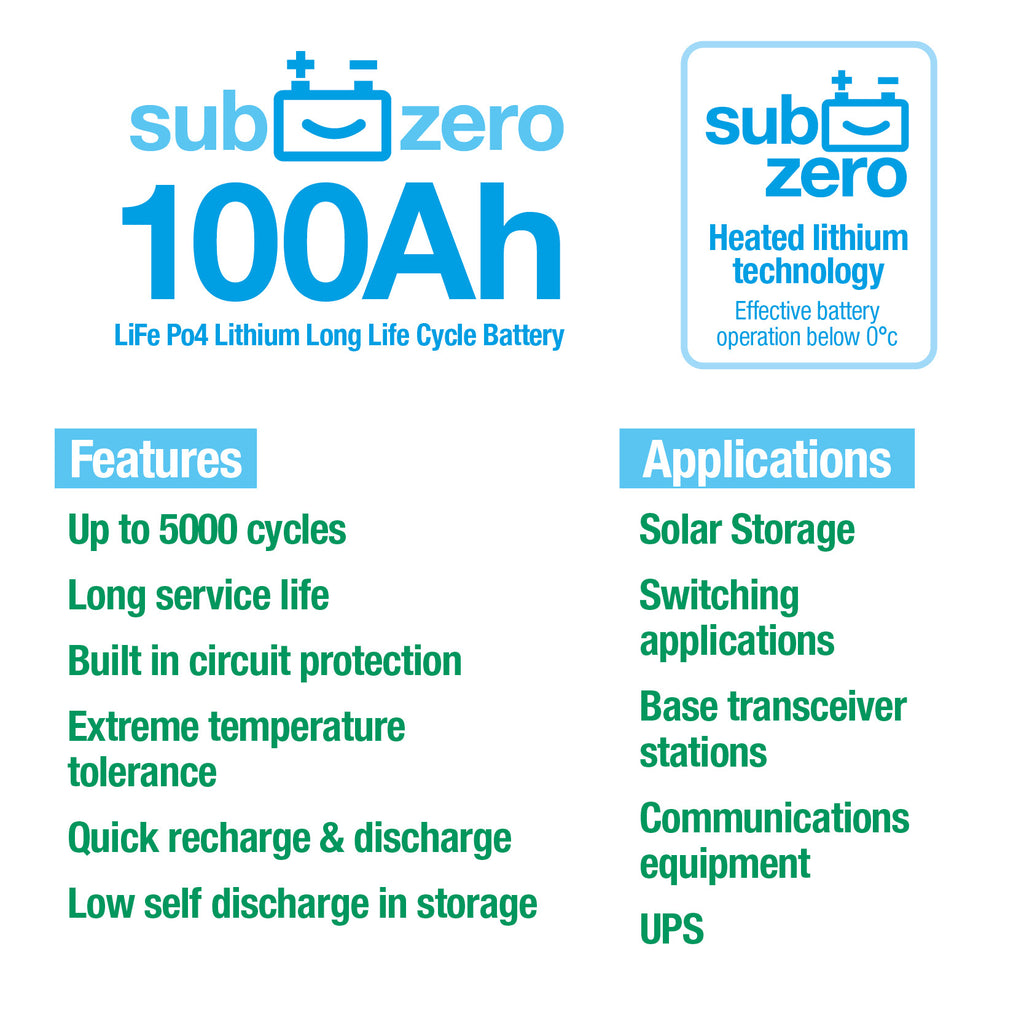 AJCPS 100Ah LiFe Po4 SubZero Lithium Battery