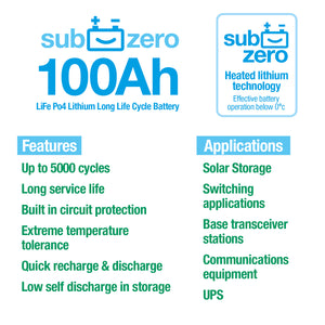 AJCPS 100Ah LiFe Po4 SubZero Lithium Battery