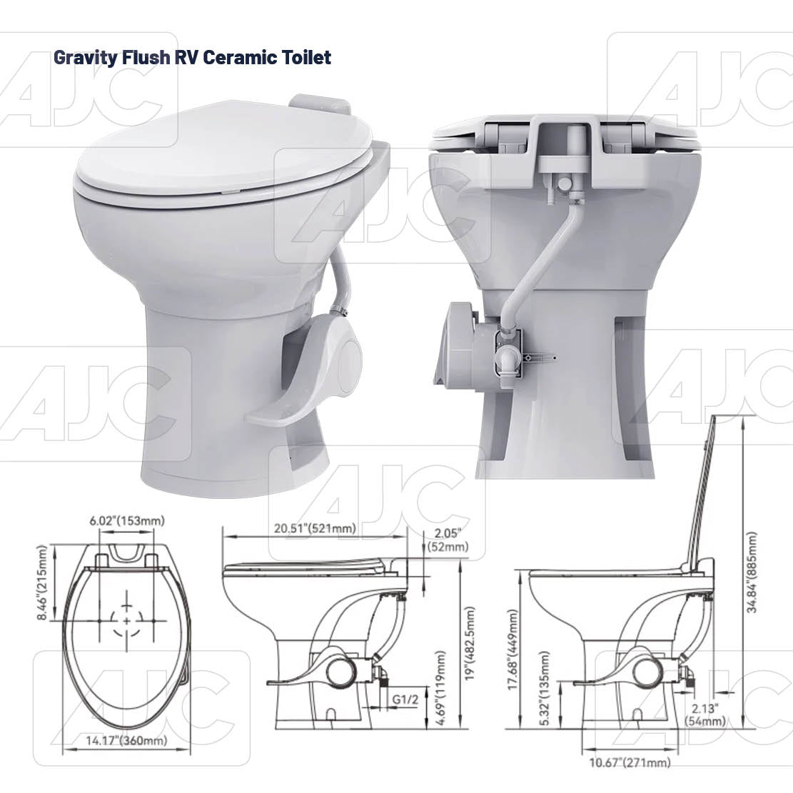 Gravity Flush RV Ceramic Toilet