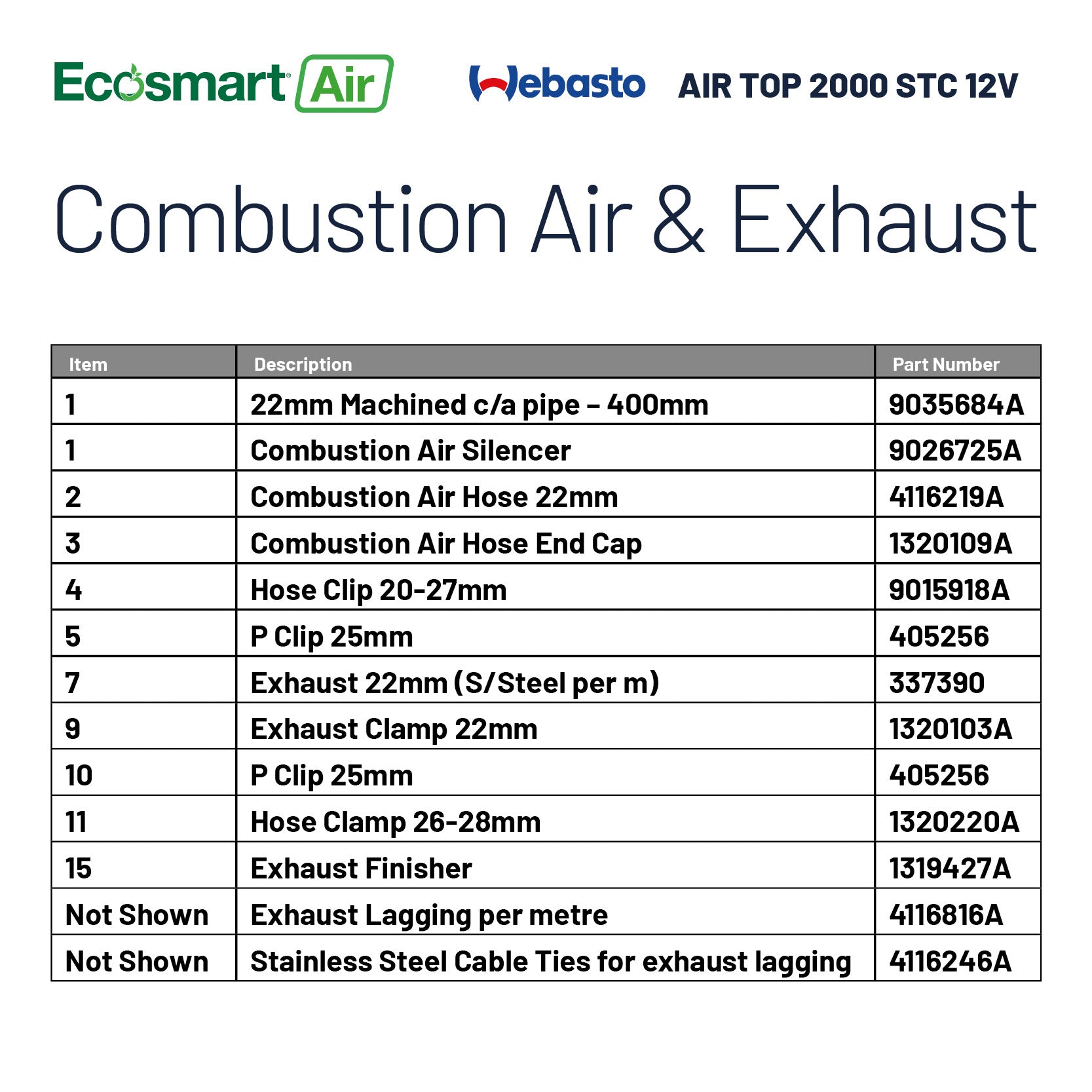 Webasto Air Top 2000 STC - Combustion Air & Exhaust Parts