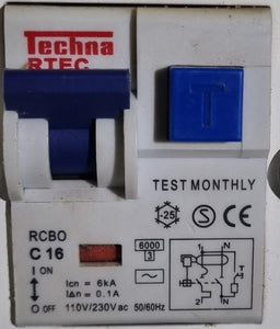 RCBO - 110/230Vac/2 Pole/Curve C/16amp